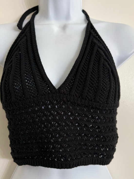 SHEIN Tops - SHEIN Black Crochet Halter Crop Top small